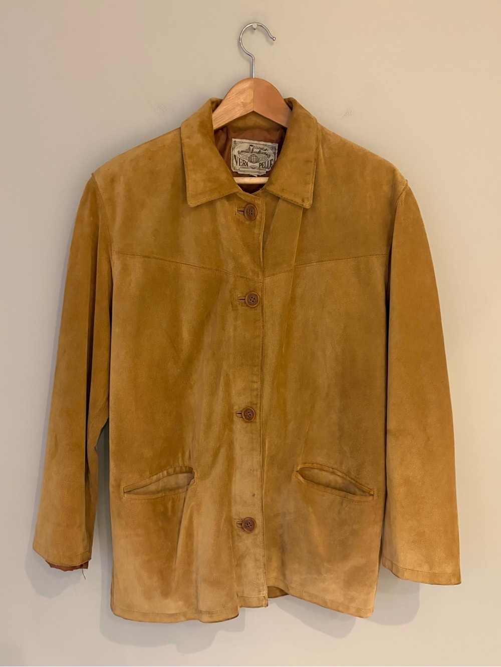 Vintage 1996 Italian Suede Jacket Vera Pelle Made in Florence Italy Tan Leather